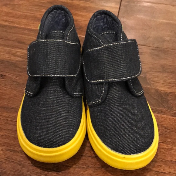 yellow velcro shoes